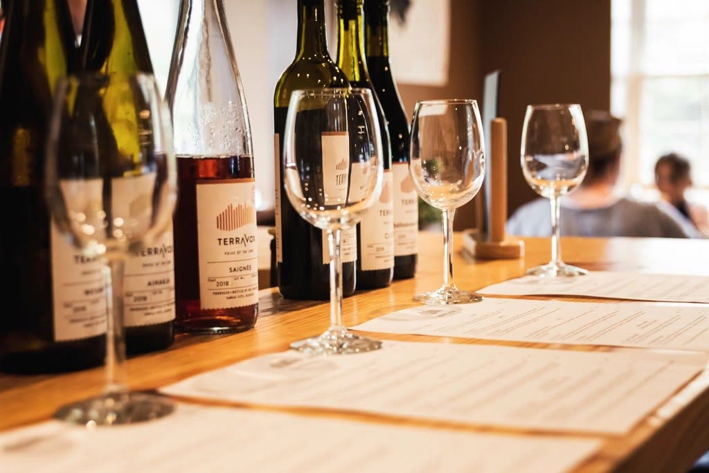 A wine tasting table